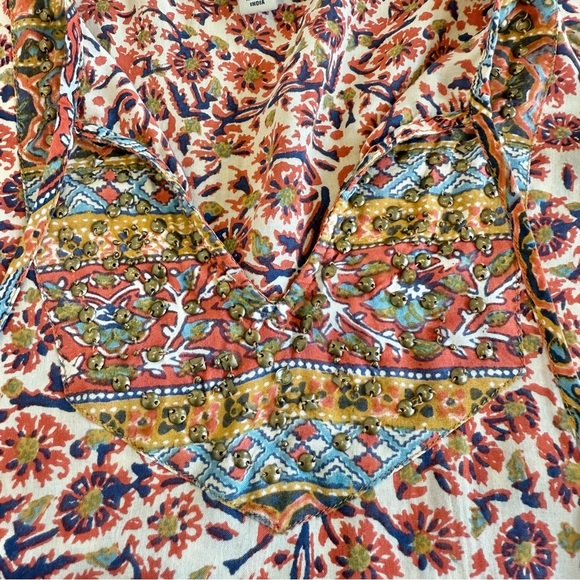 Lucky Brand Women’s Studded Border Scarf Print Boho Cap Sleeve Tee Size Small - Picture 6 of 13